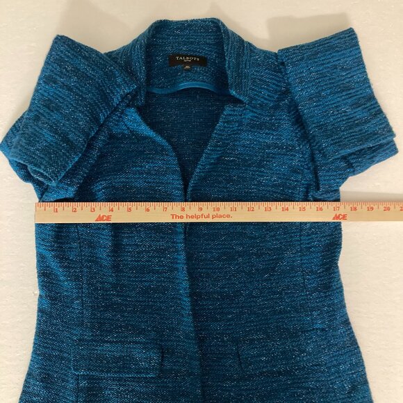 Talbots Blazer Women's 10P Teal Blue Tweed Career Work Flap Pocket Office Jacket - Picture 3 of 8
